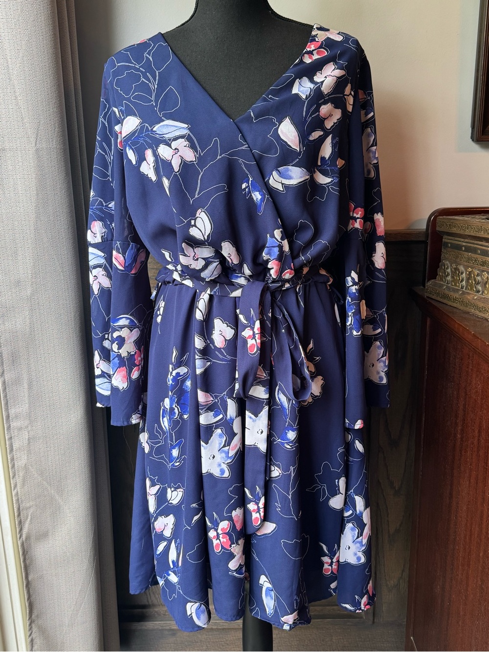 Westport Navy Floral Wrap Dress with tie belt 16